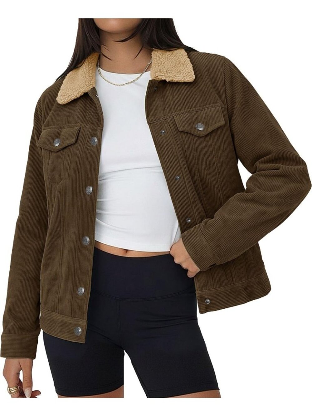 Cozy Women's Corduroy Button Down Jacket with Sherpa Fleece Lining - Stylish